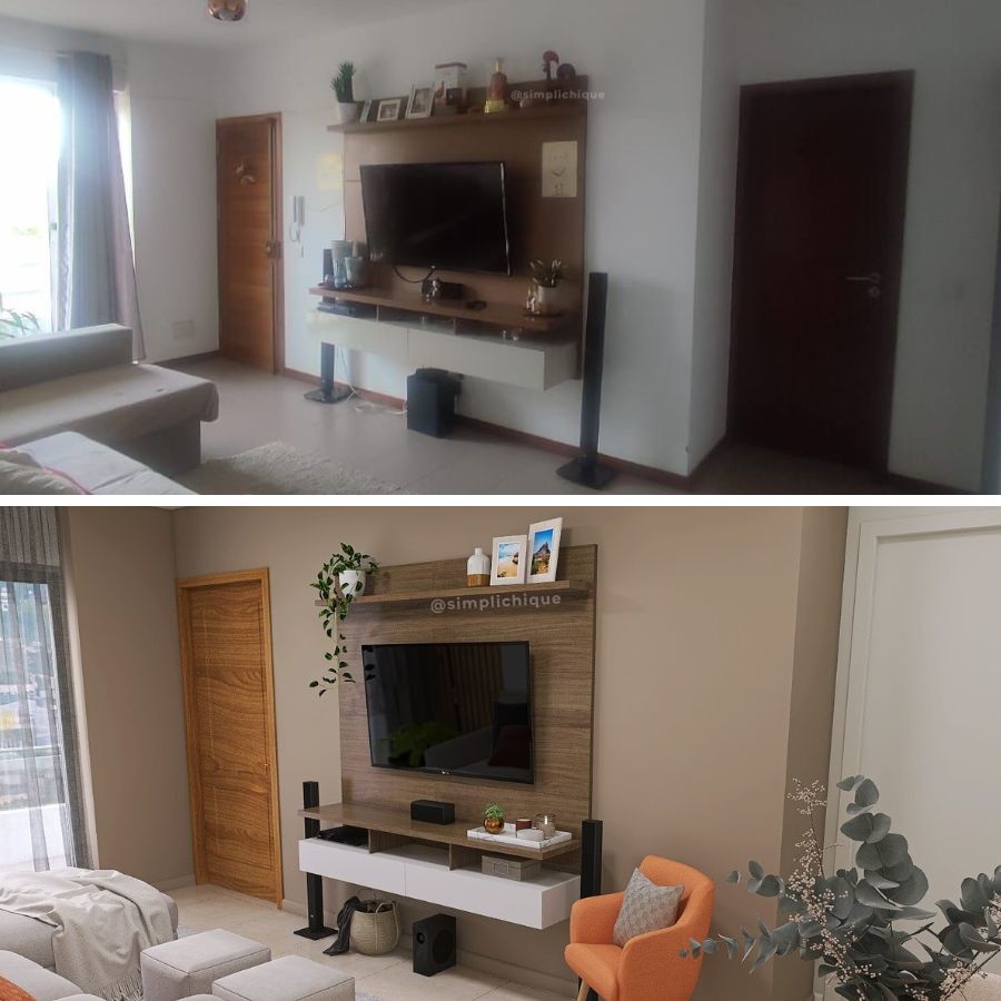 sala de estar antes e depois