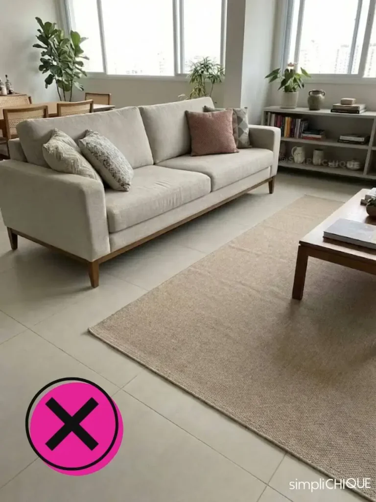 posição errada de tapete para sala