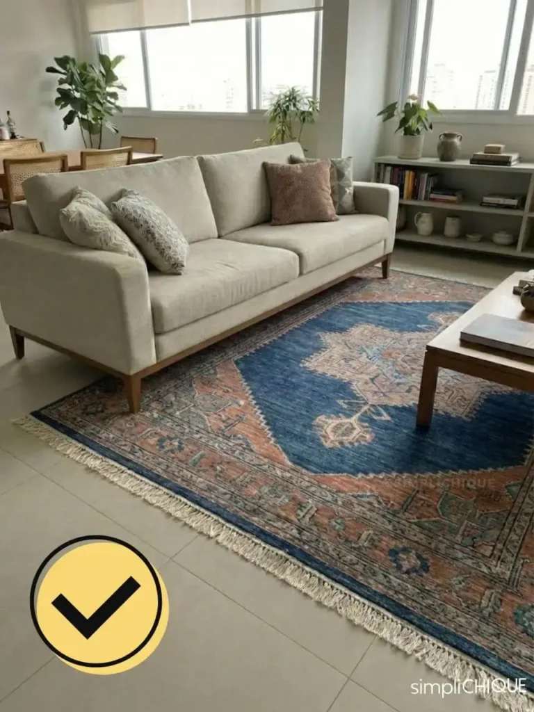 posição correta de tapete para sala