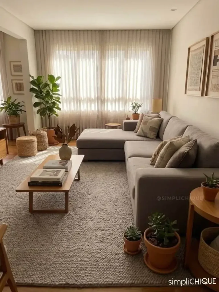 tapete para sala neutra, clean e aconchegante